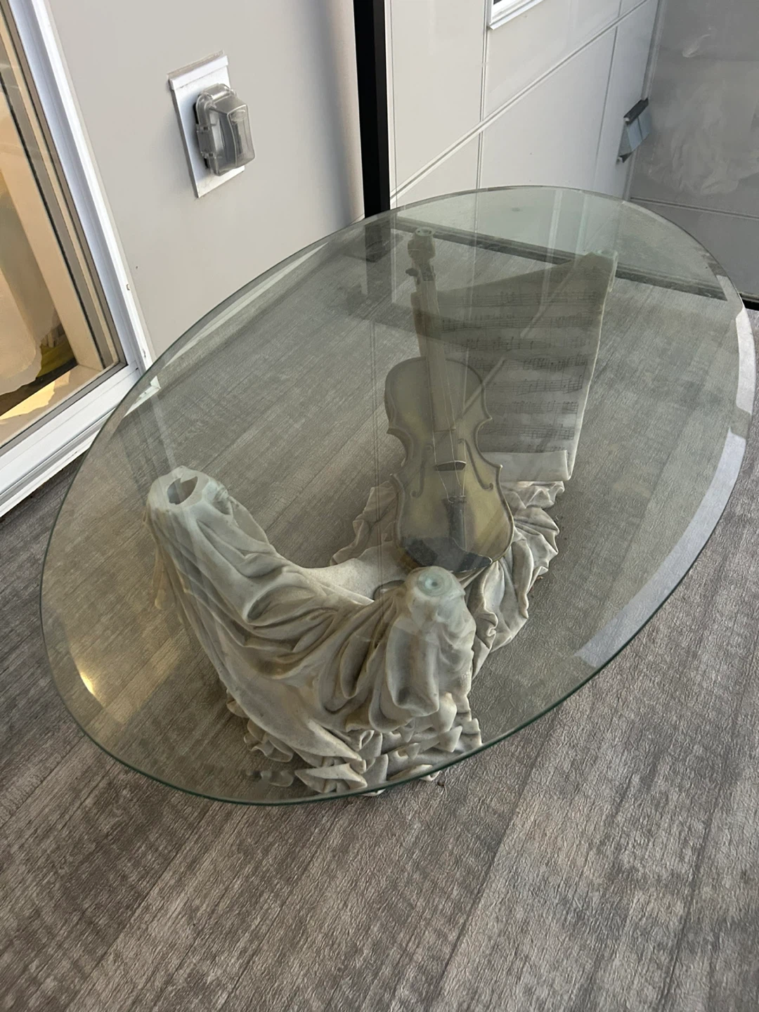 Glass Top Coffee Table with Violin Statue Base - photo 3