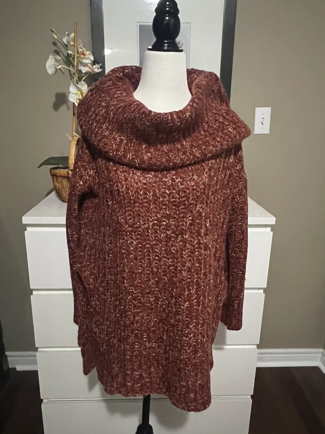 Rust-coloured Knit Tunic Sweater