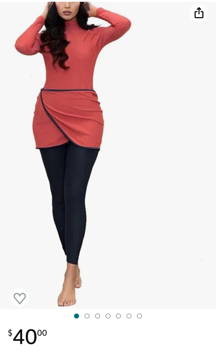 Women's Modest Swimsuit Burkini - Red/Black image indicator(3)