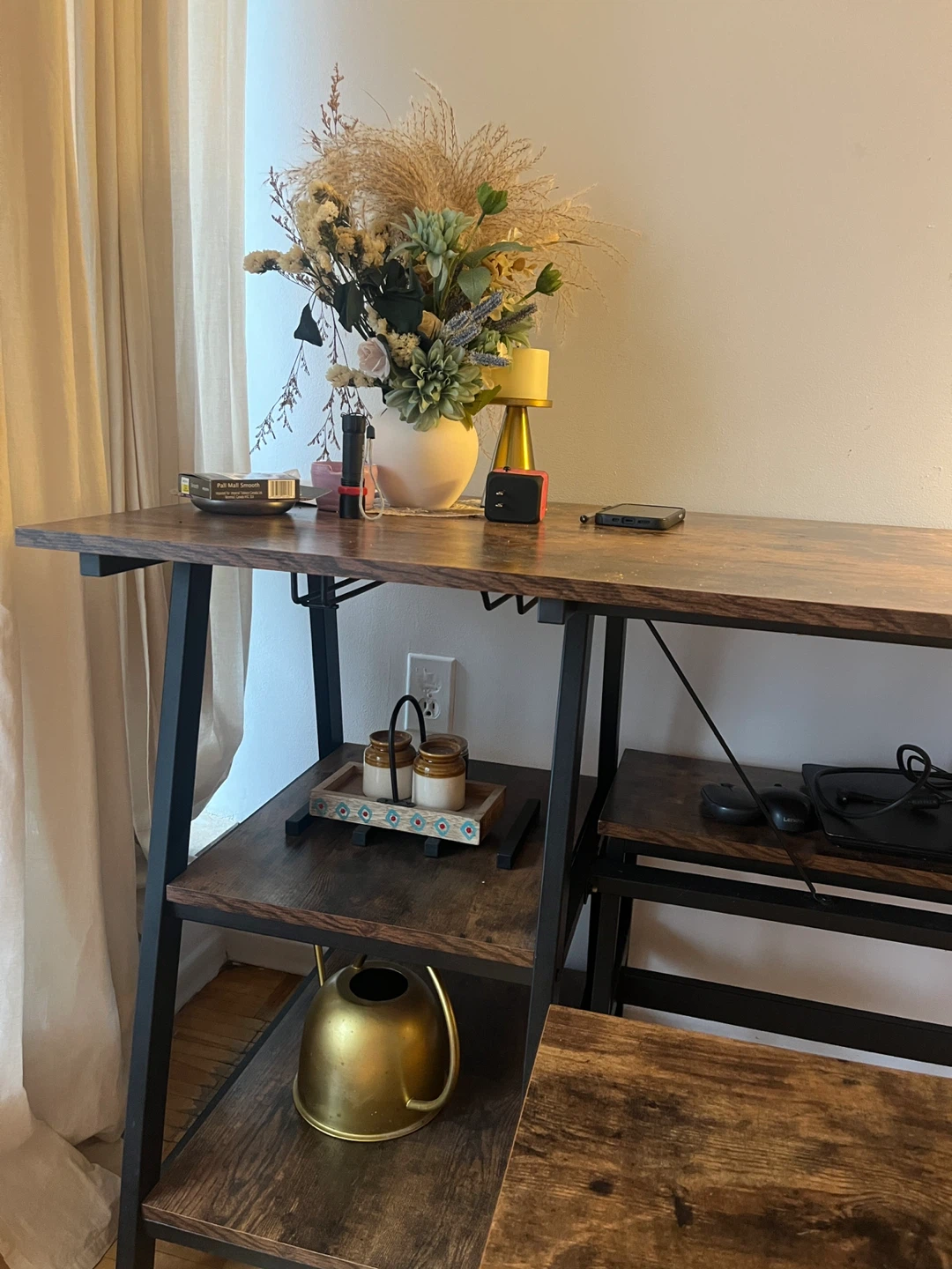 Wooden dining table for 4 with wine shelf and Bench - photo 2