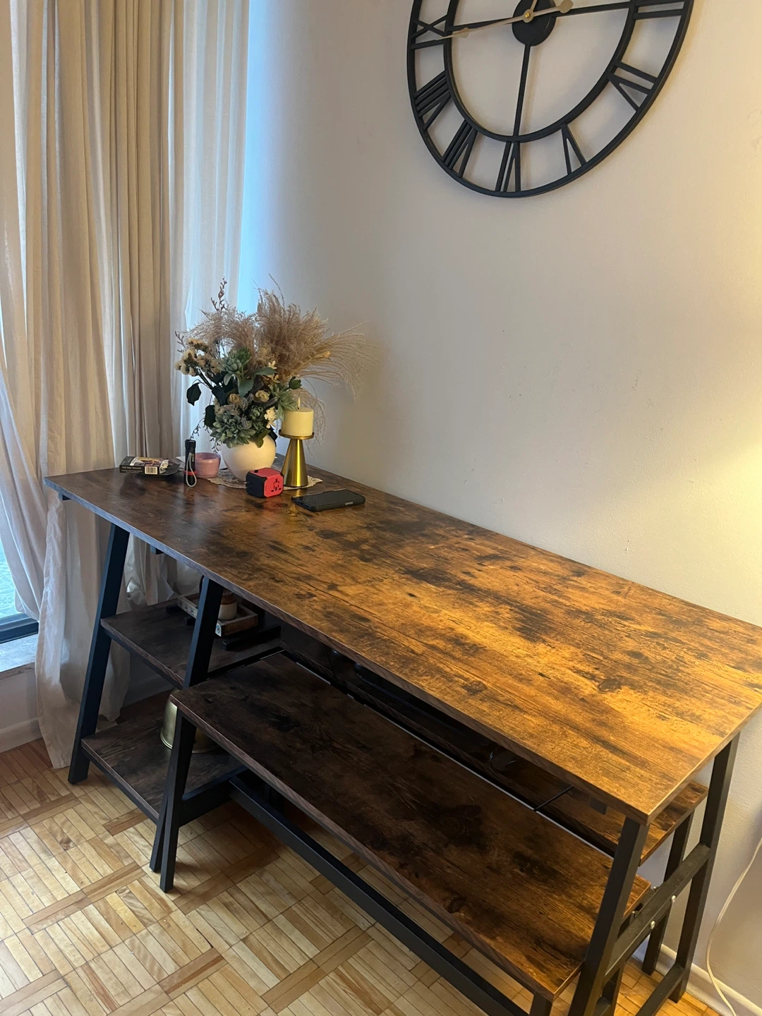 Wooden dining table for 4 with wine shelf and Bench - photo 3