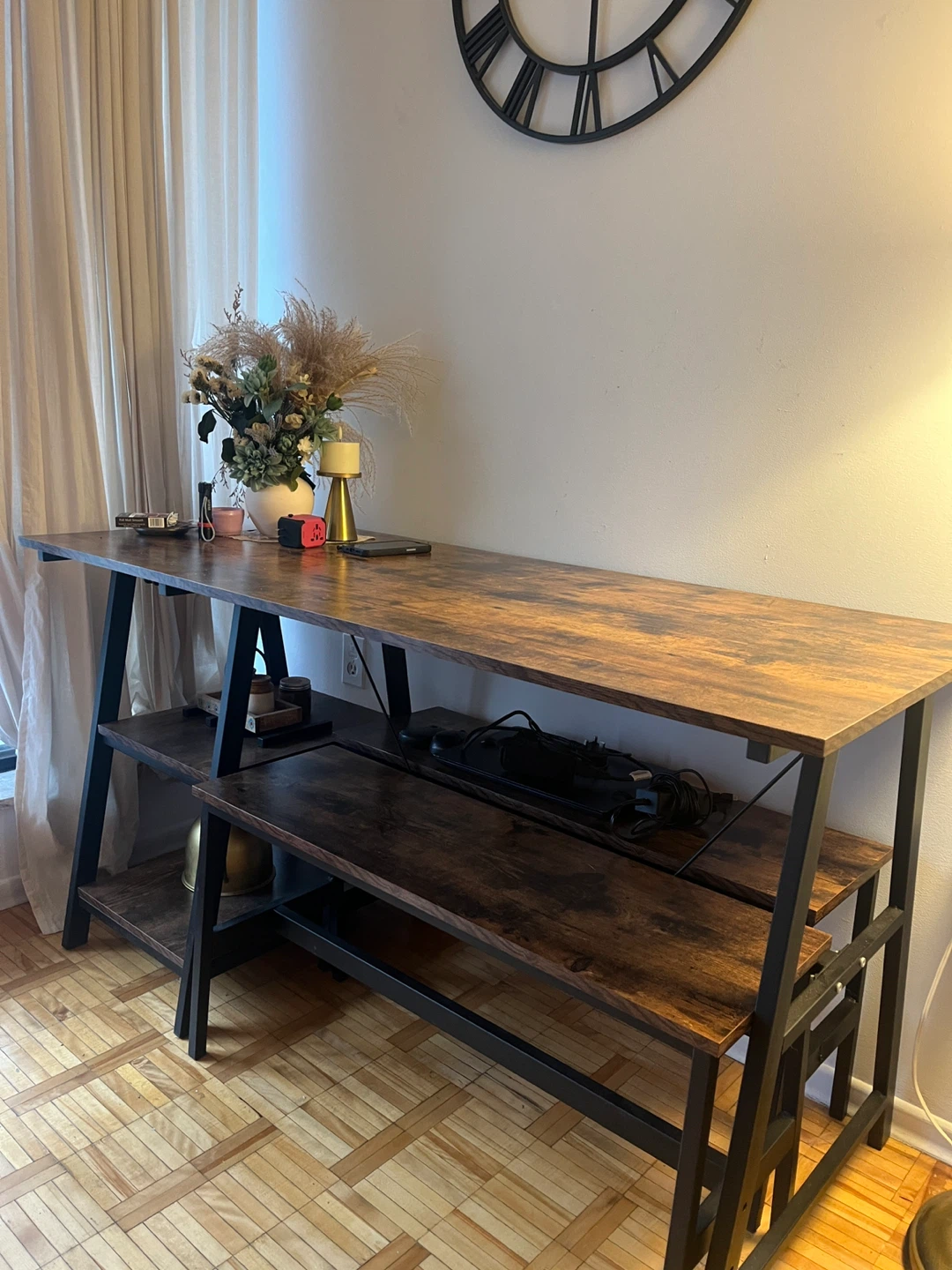 Wooden dining table for 4 with wine shelf and Bench - photo 4