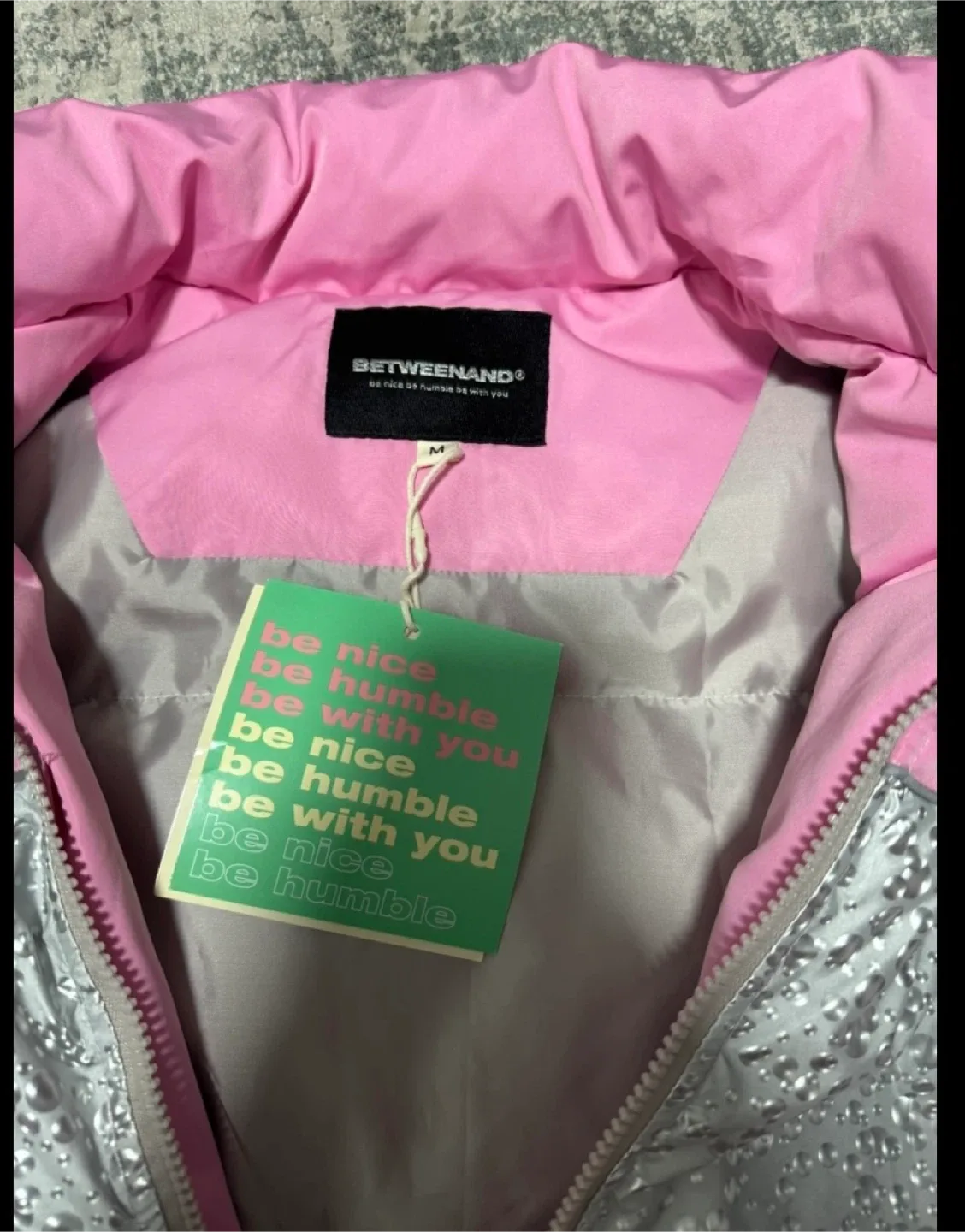 BETWEENAND Puffer Jacket - Pink & Silver, Size M image indicator(2)