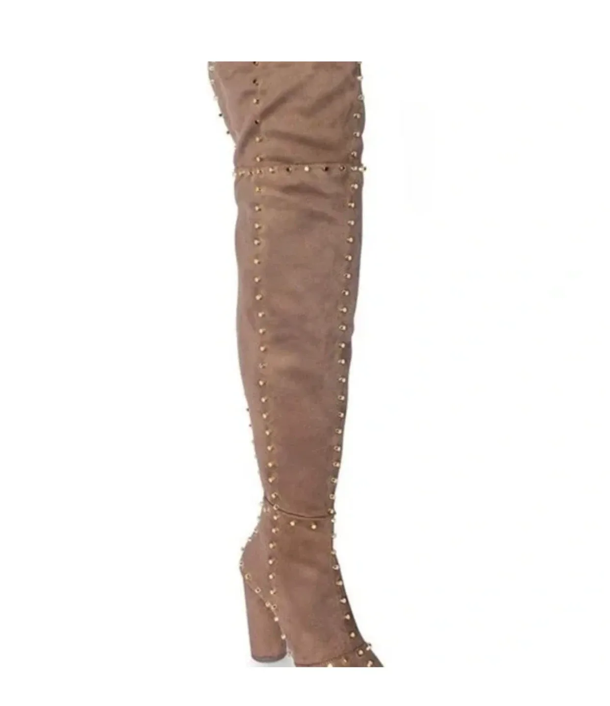 Venus NEW Faux Suede Gold Studded Over The Knee Boots image indicator(2)