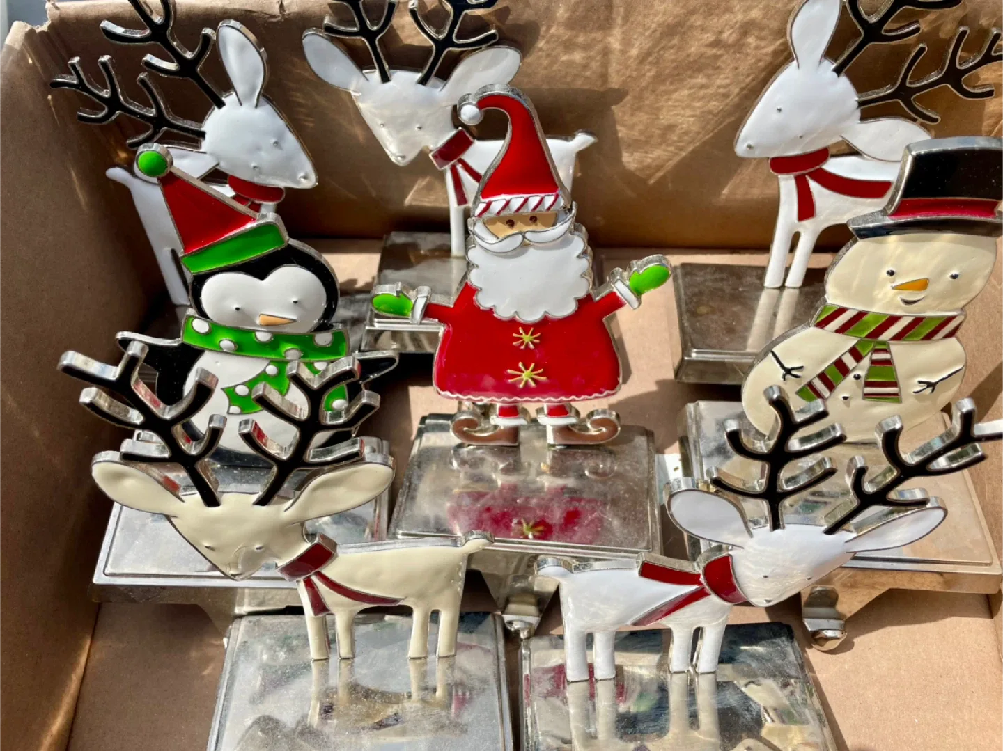 8 Christmas Stocking Holders - Reindeer, Santa, Penguin, Snowman