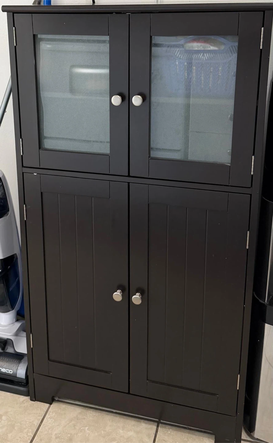 Dark Brown Cabinet with Glass Doors