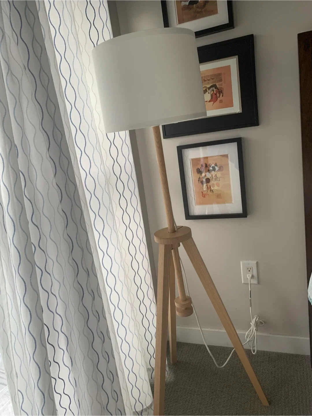 Tripod Floor Lamp - Wood & White Shade