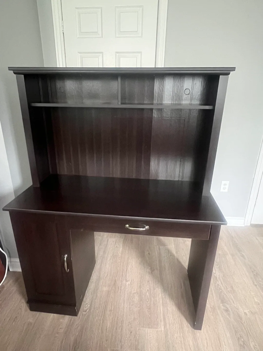 Dark Brown Wood Desk with Hutch image indicator(3)