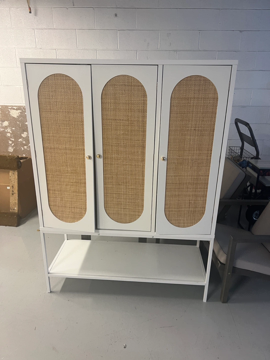 White Cabinet with Rattan Doors