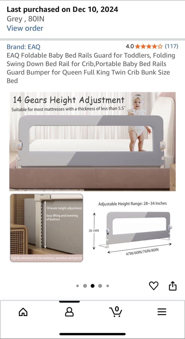 Foldable Baby Bed Rail - Grey, 80IN - photo 5