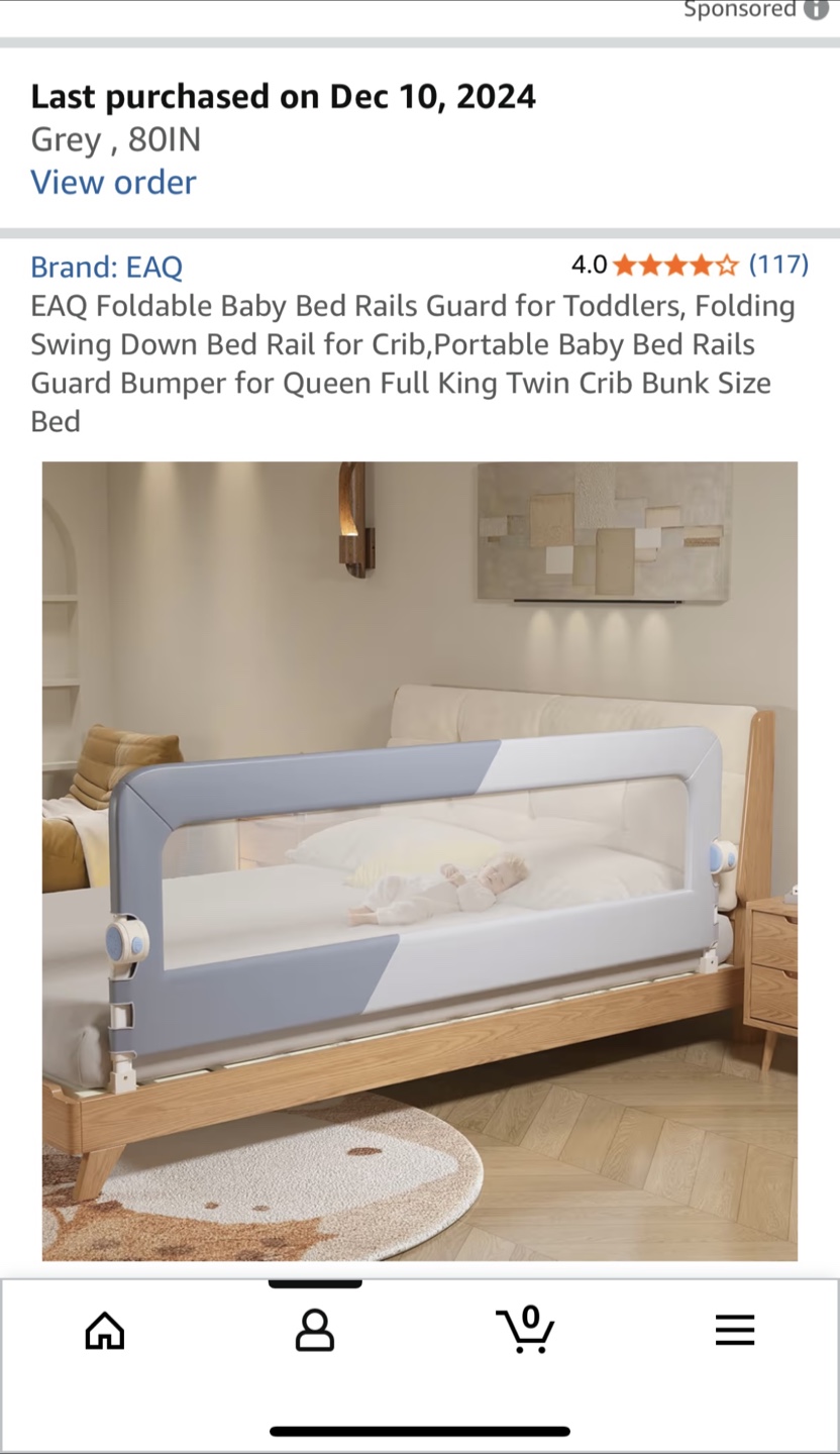 Foldable Baby Bed Rail - Grey, 80IN