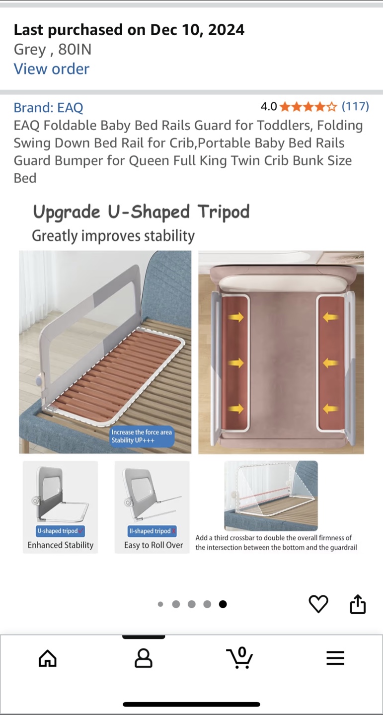 Foldable Baby Bed Rail - Grey, 80IN - photo 3