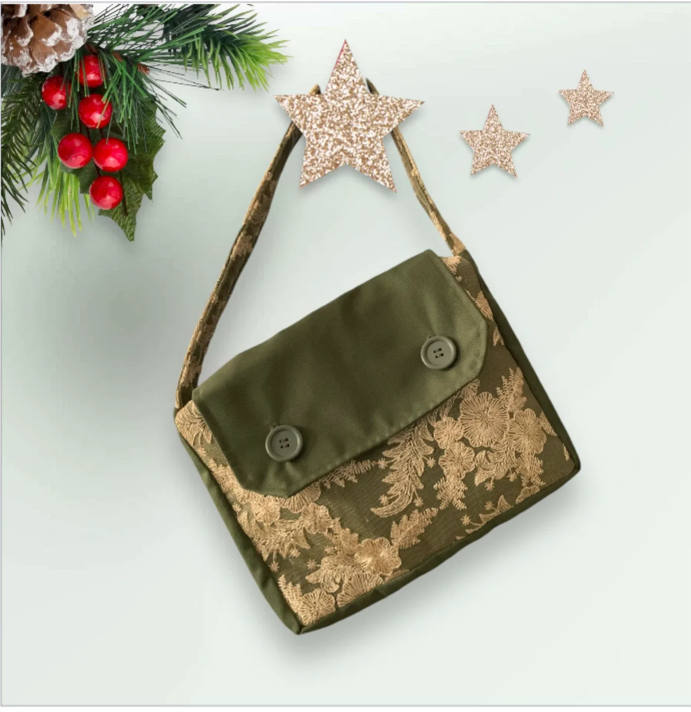 Olive Green Floral Handbag image indicator(5)