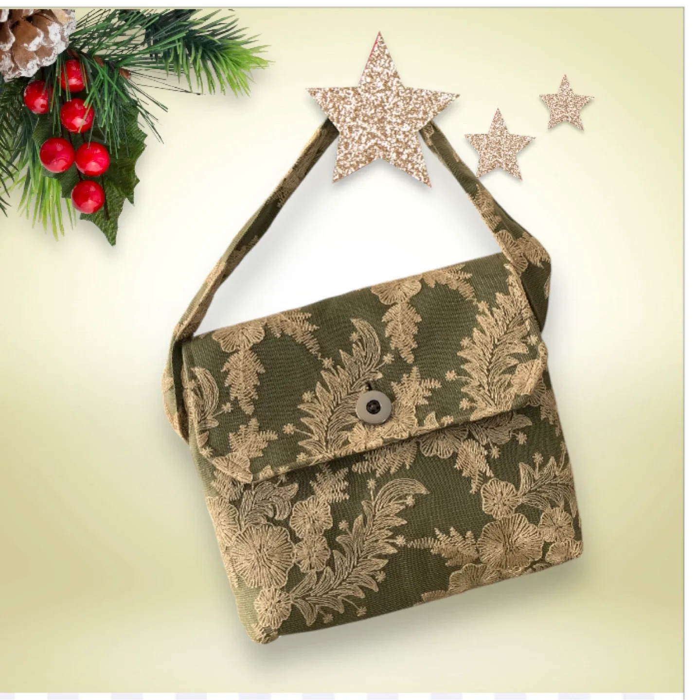 Olive Green Floral Handbag image indicator(6)