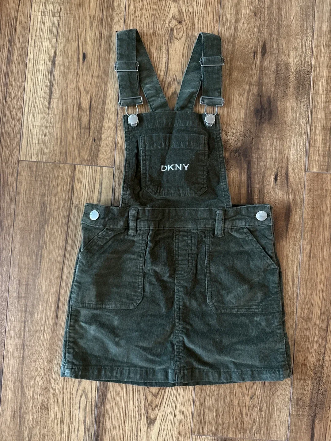 Size 5 DKNY Olive Green Corduroy Jumper Dress thumbnail