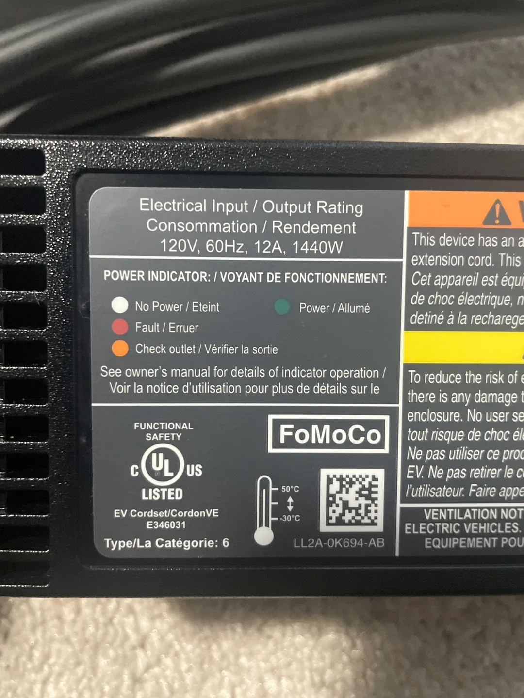 NEW FORD OEM EV CHARGER NA-GEN 4-CHARGECORD-F, LX68-10C763-AG image indicator(5)