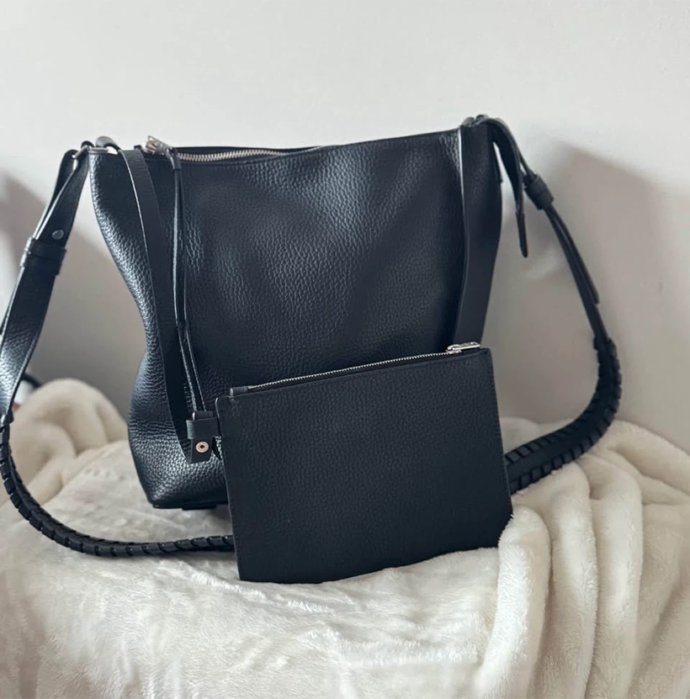 AllSaints Leather Shoulder Bag with Pouch - Black
