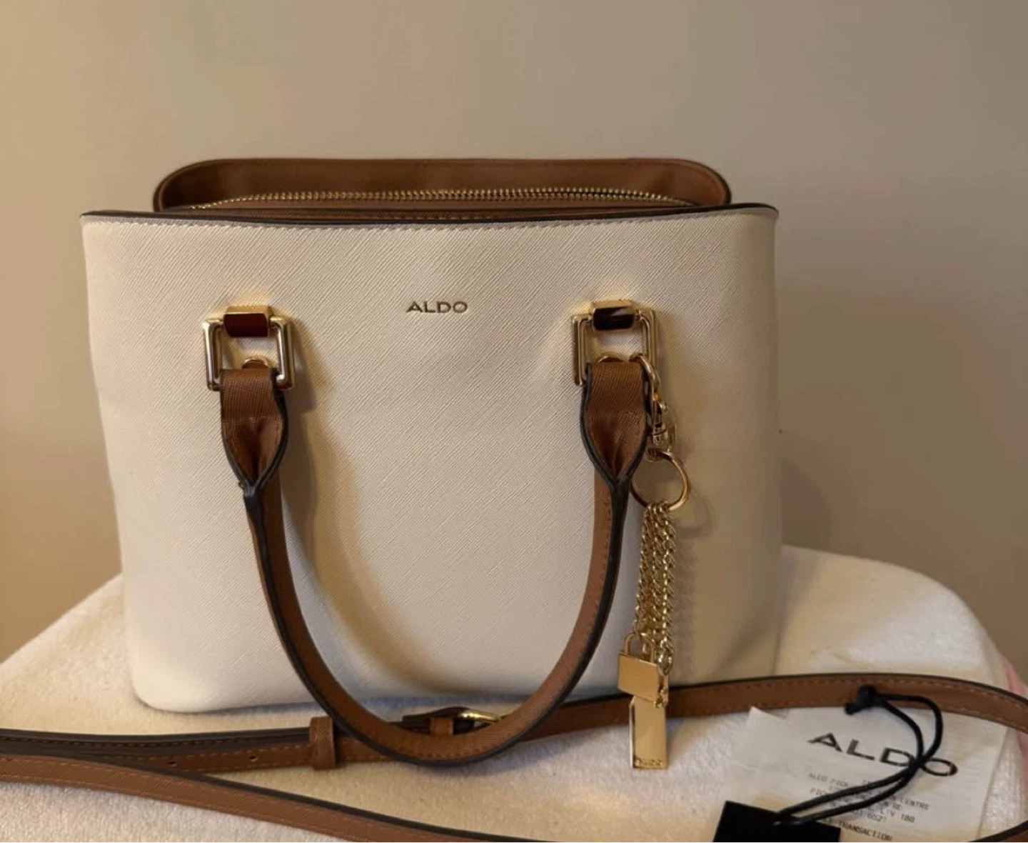 Aldo White & Brown Handbag