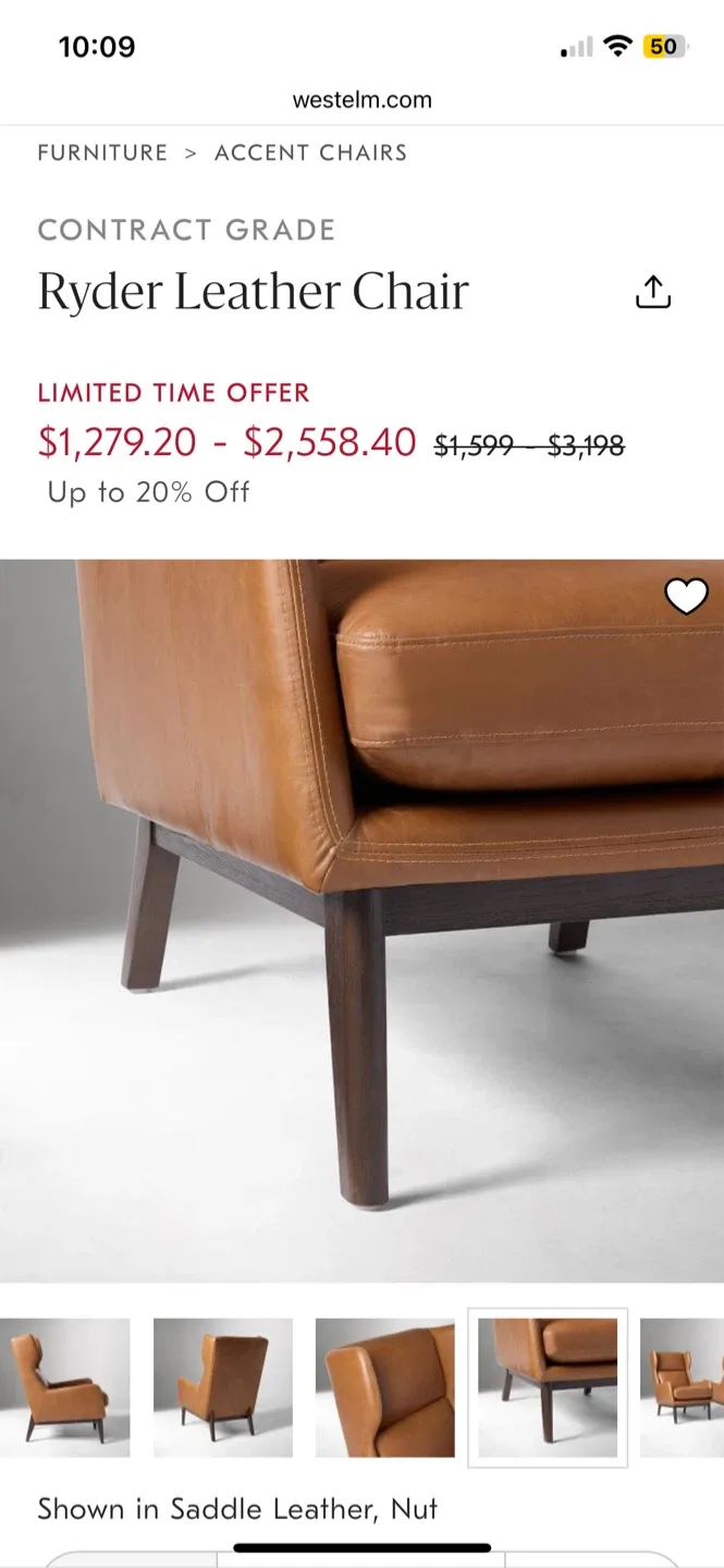 West Elm Ryder Leather Chair - great condition! image indicator(6)