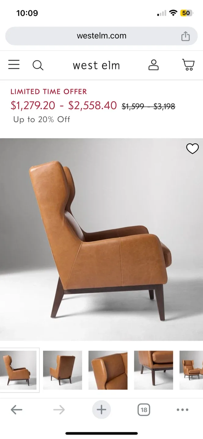 West Elm Ryder Leather Chair - great condition! image indicator(4)