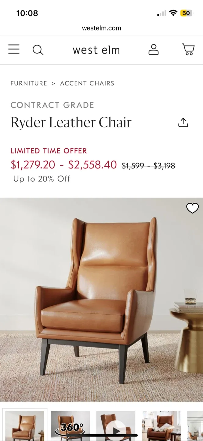 West Elm Ryder Leather Chair - great condition! image indicator(3)