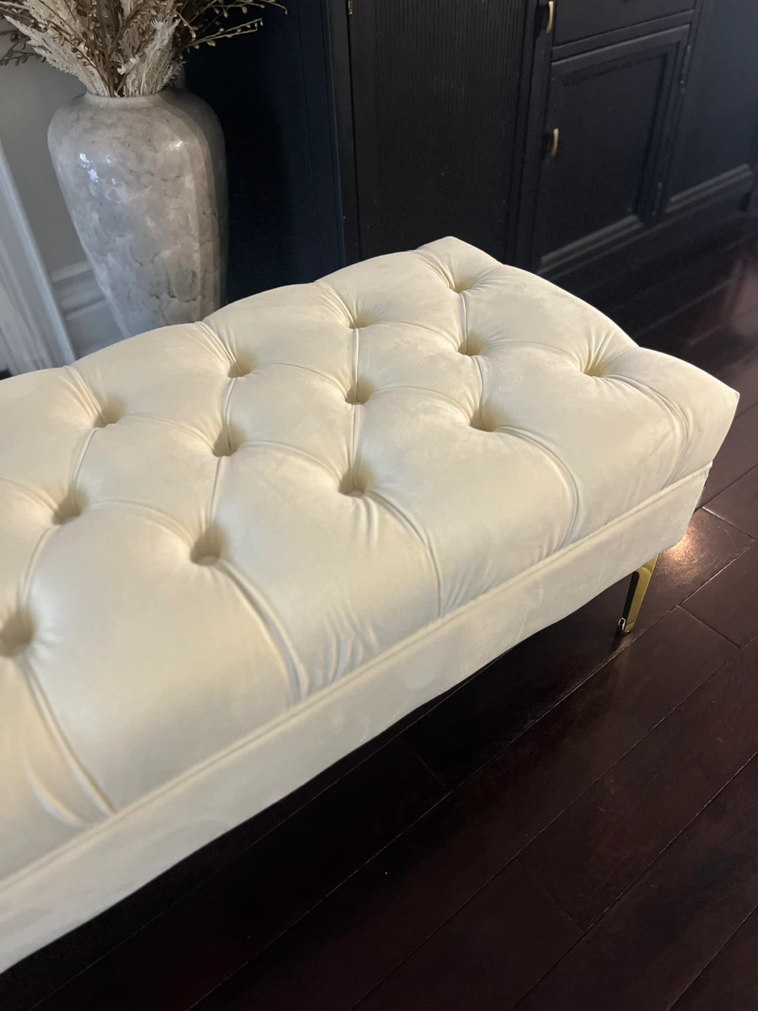 Velvet Upholstered Bench with Gold Legs - photo 2