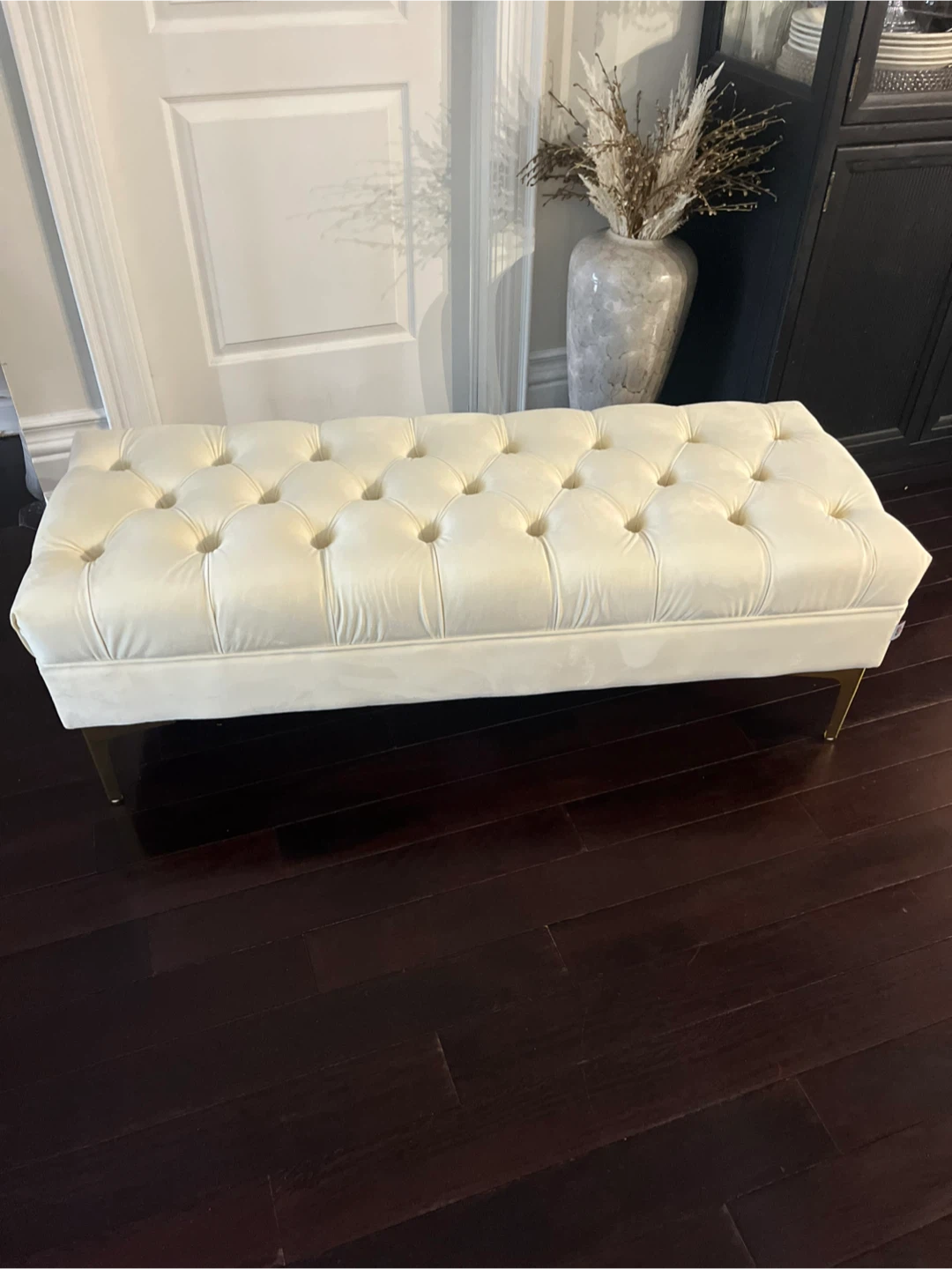 Velvet Upholstered Bench with Gold Legs