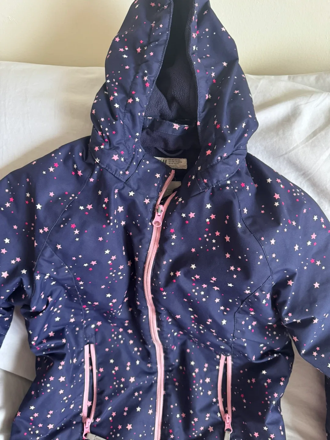 H&M Girl's Navy Star Print Hooded Jacket - Size 9/10