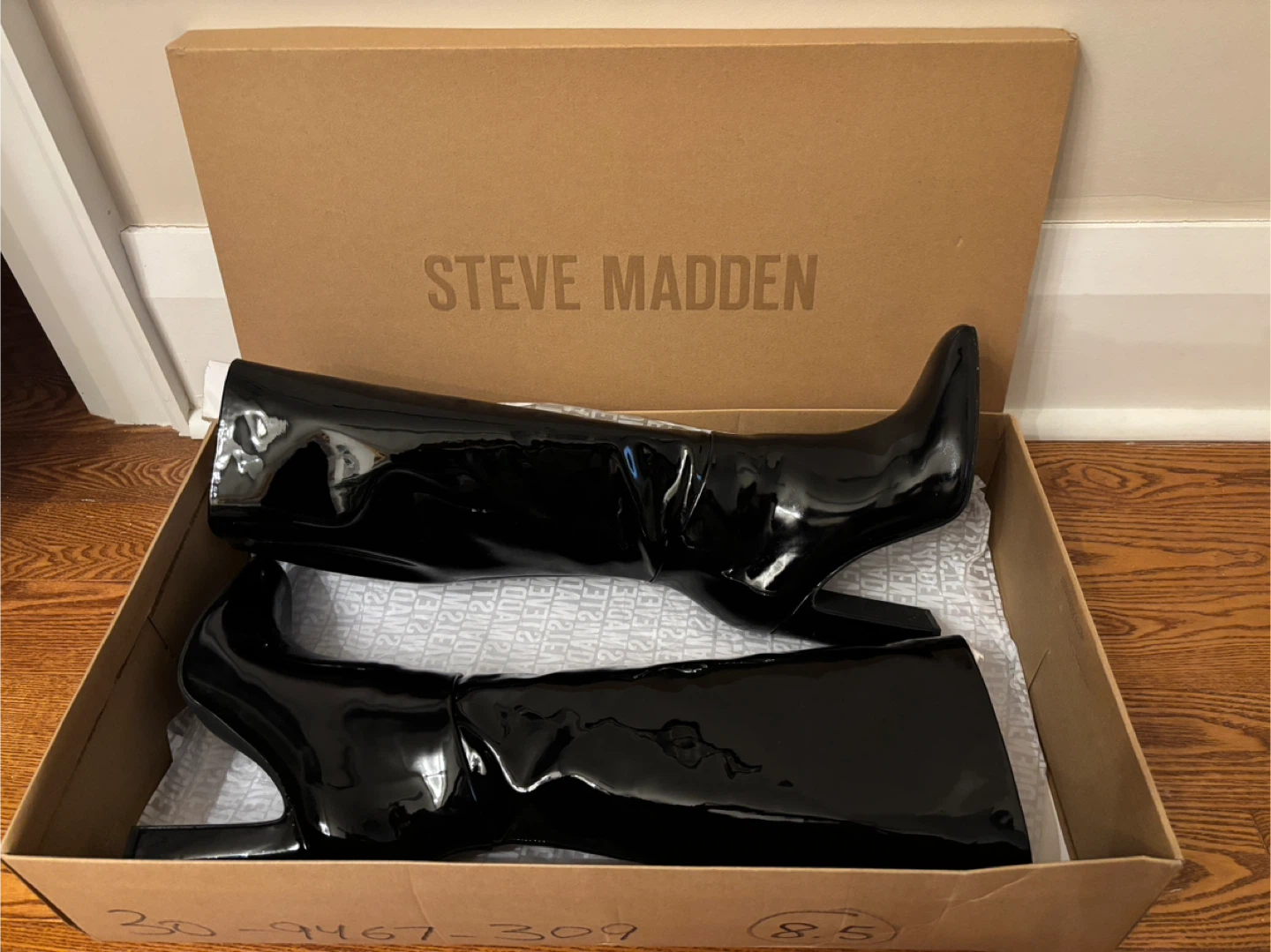 Steve Madden Black Patent Leather Boots - Size 8.5