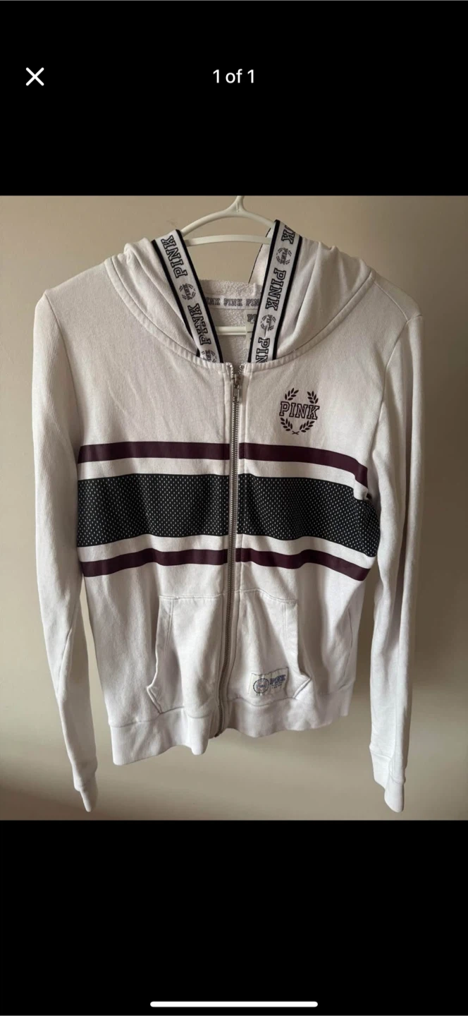 PINK Victoria's Secret White Zip-Up Hoodie small