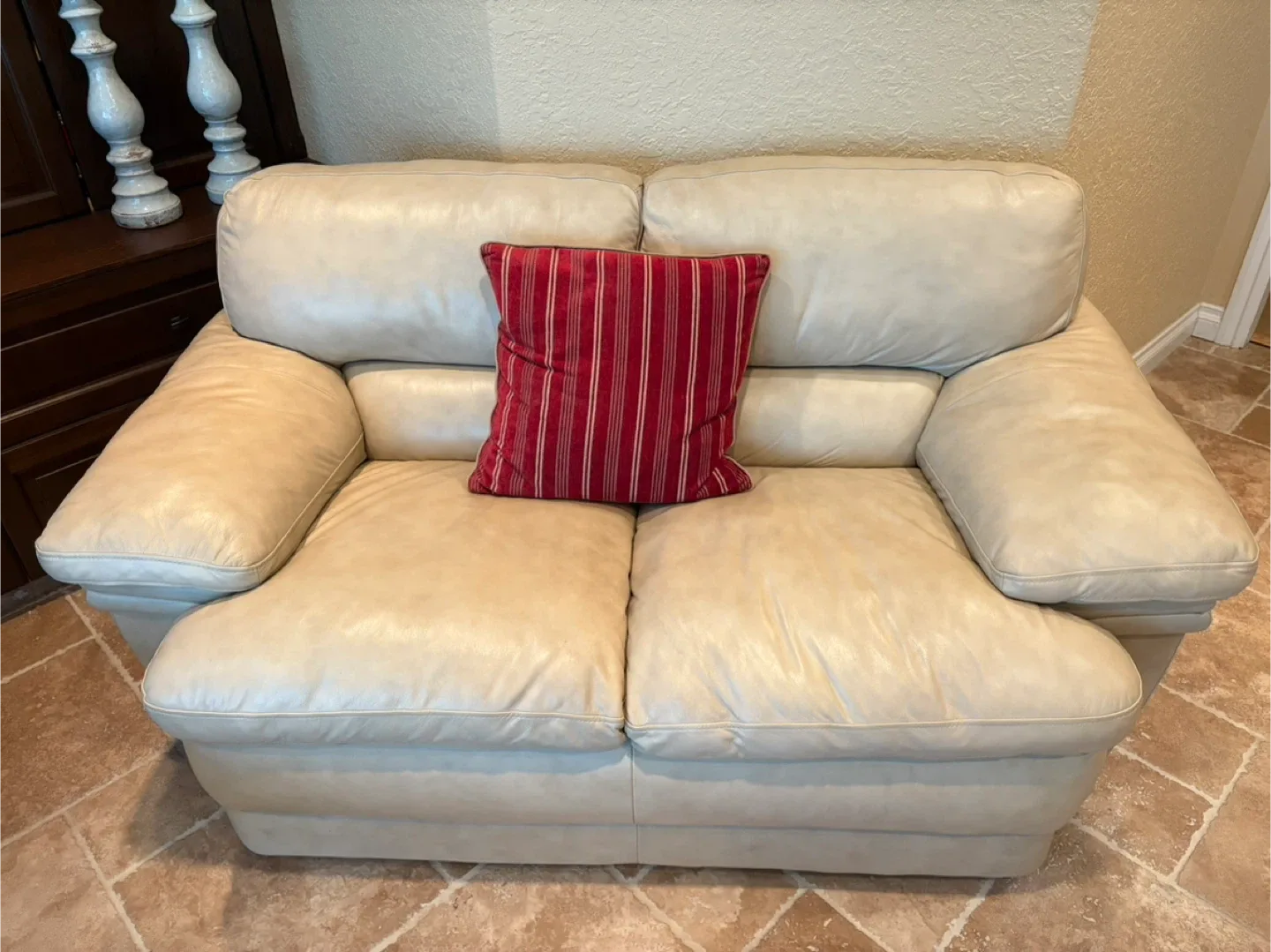 Cream Leather Sofa Set - 3 Seater, 2 Seater, Armchair image indicator(2)