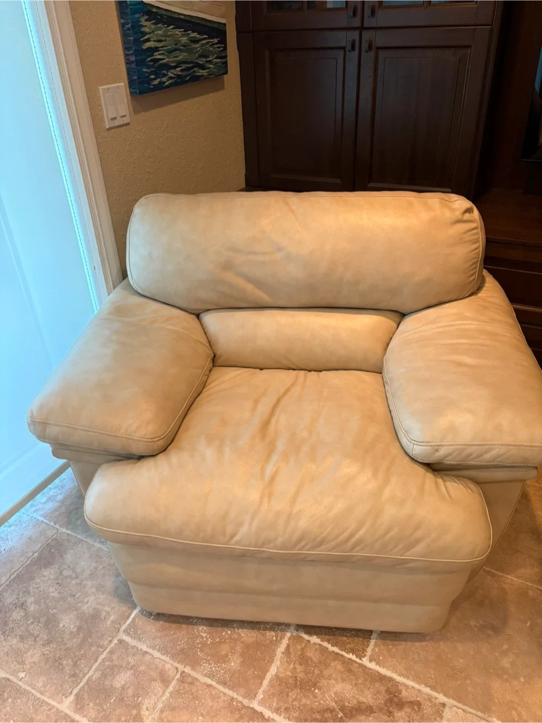 Cream Leather Sofa Set - 3 Seater, 2 Seater, Armchair image indicator(5)