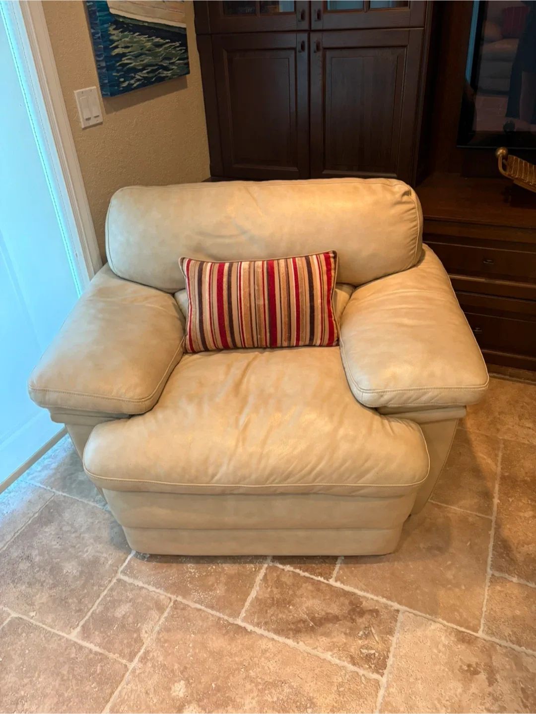 Cream Leather Sofa Set - 3 Seater, 2 Seater, Armchair image indicator(4)