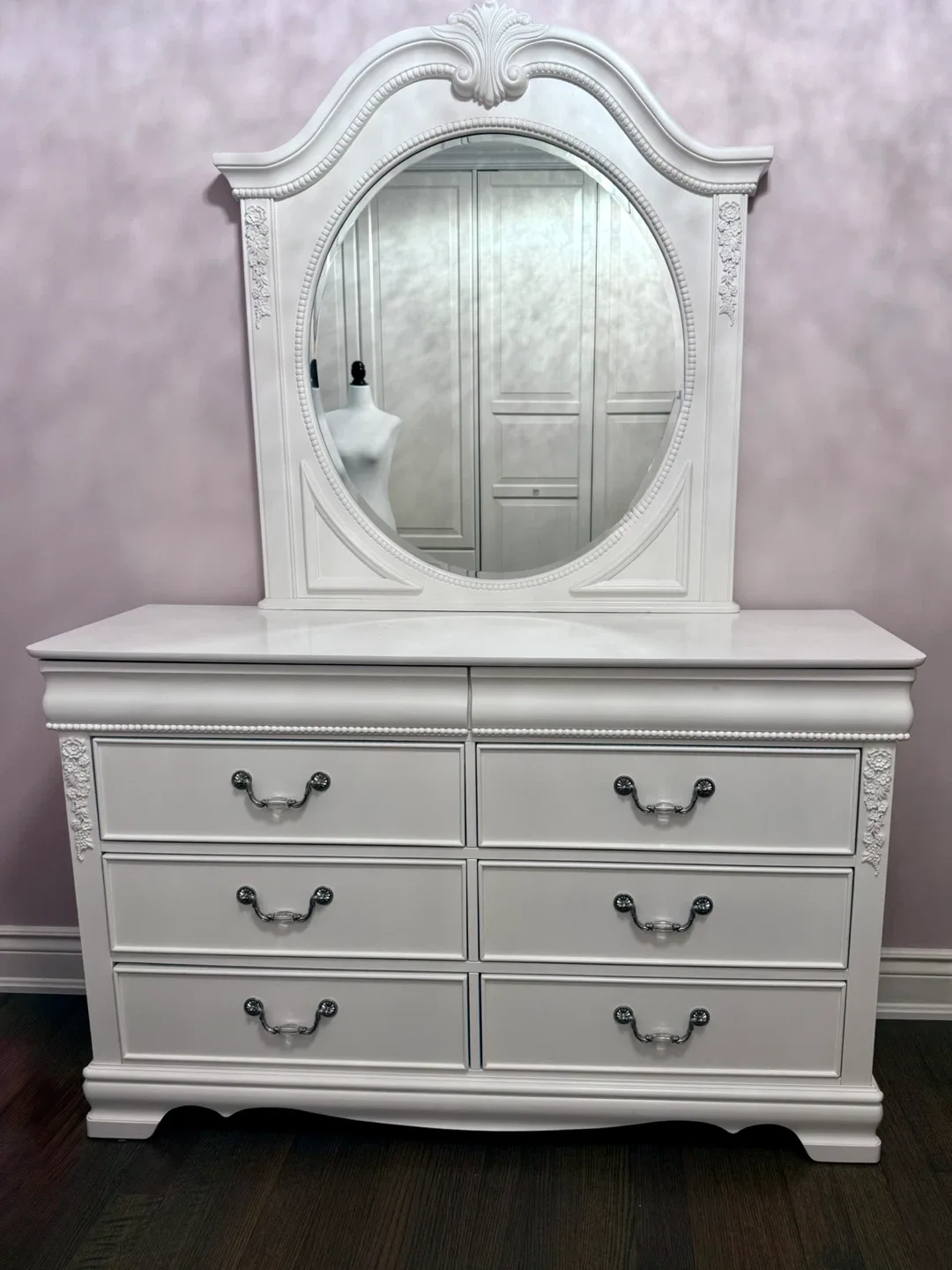 White glam dresser with mirror thumbnail