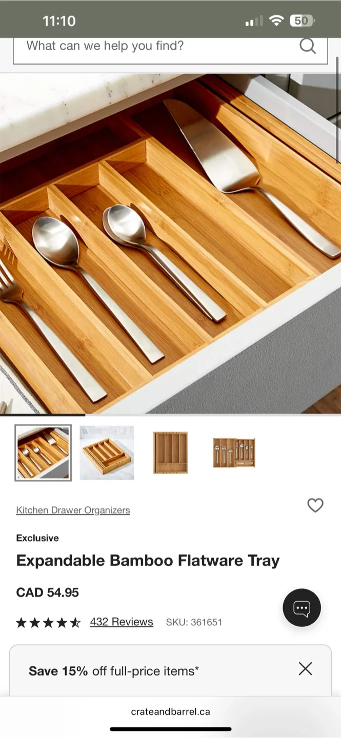 Crate & Barrel Bamboo Expandable Utensil Organizer image indicator(6)