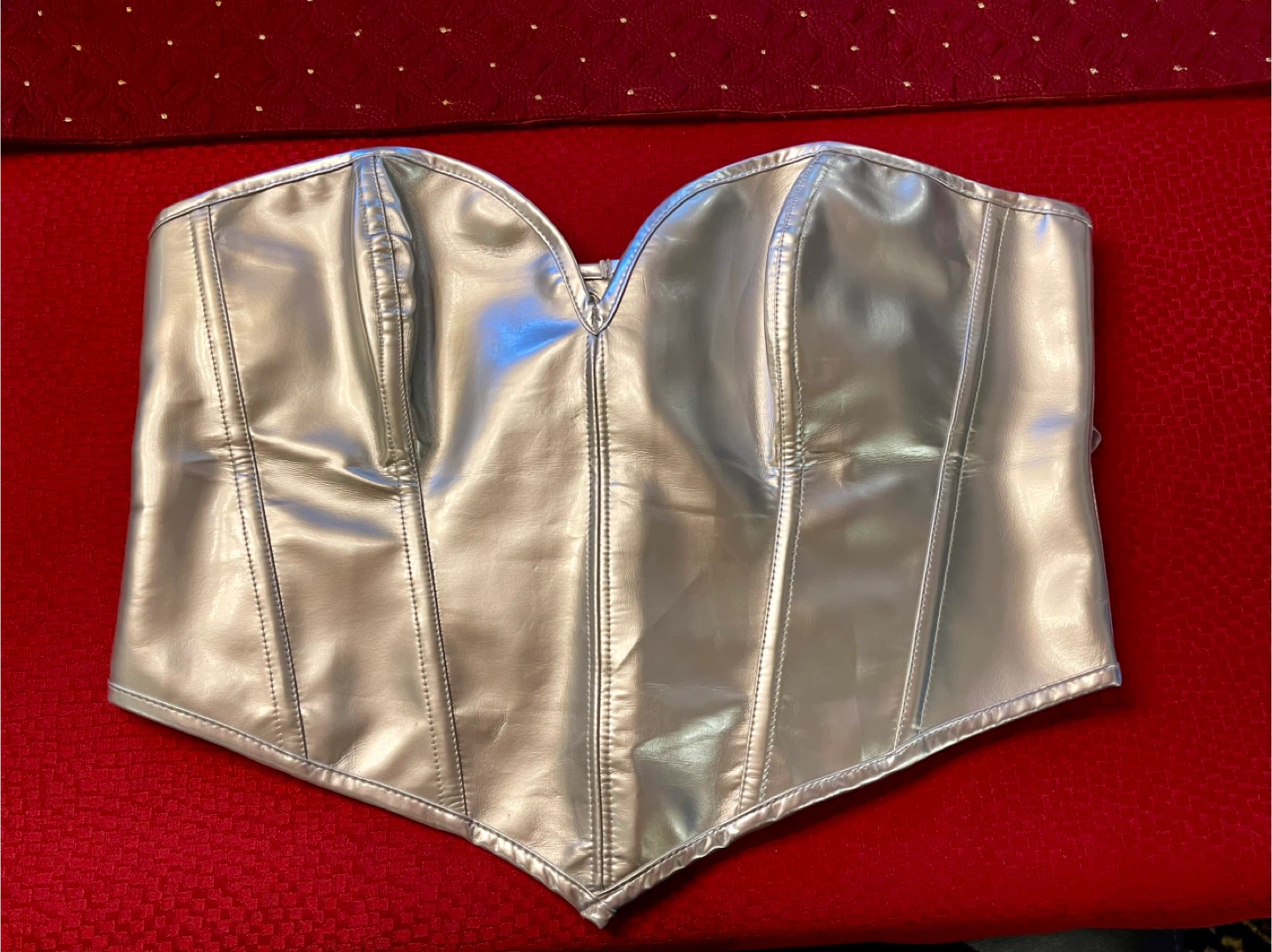 XL Silver Leather-Like Corset great for Halloween Costume