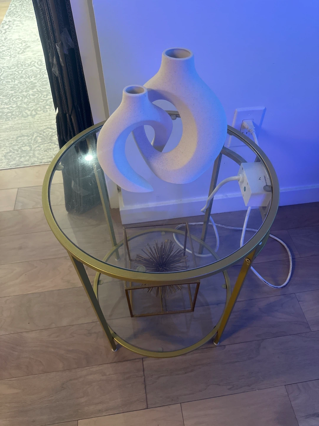 Gold Round Glass End Table
