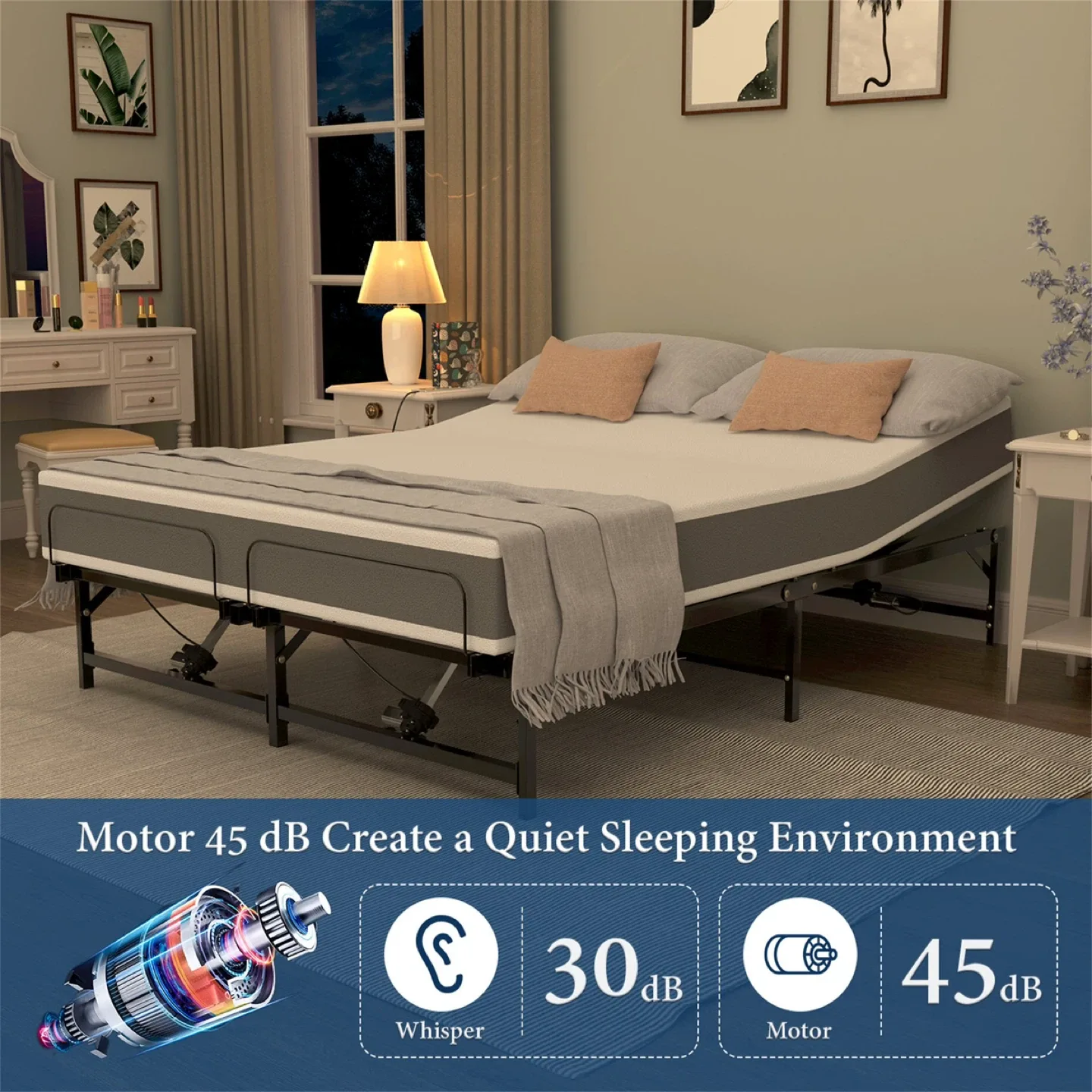 Queen Size Adjustable Bed Frame - Carbon Steel WITH MATTRESS image indicator(6)