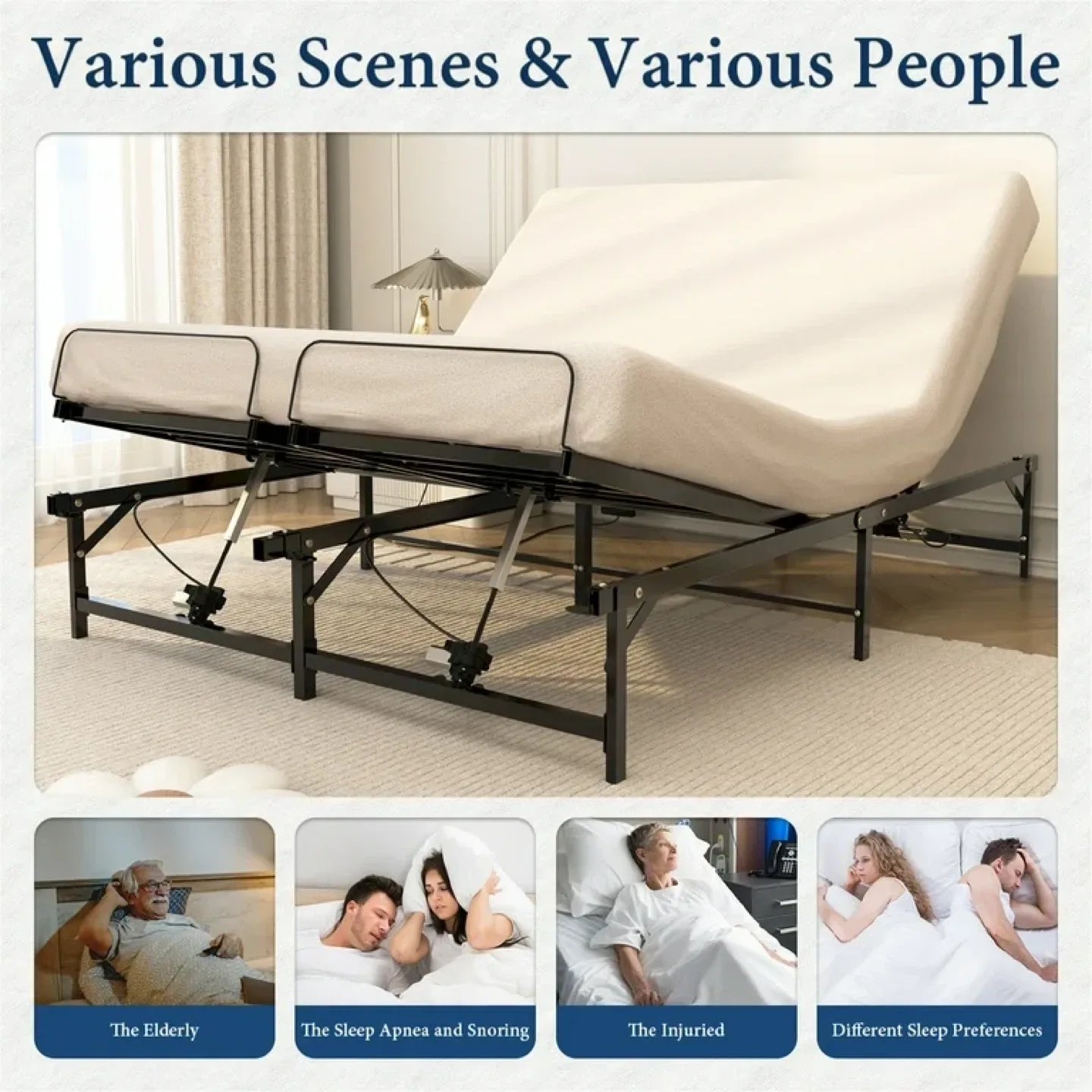 Queen Size Adjustable Bed Frame - Carbon Steel WITH MATTRESS image indicator(9)