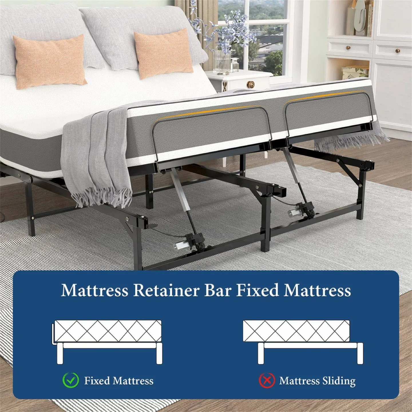 Queen Size Adjustable Bed Frame - Carbon Steel WITH MATTRESS image indicator(7)