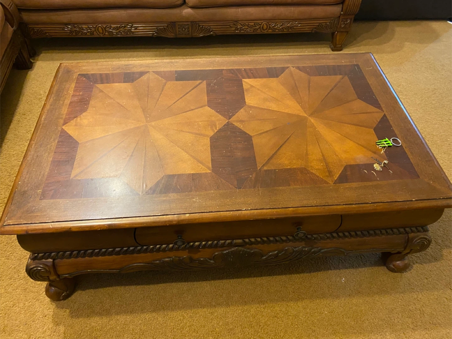 Ornate Wood Coffee Table and End Tables Set - photo 2
