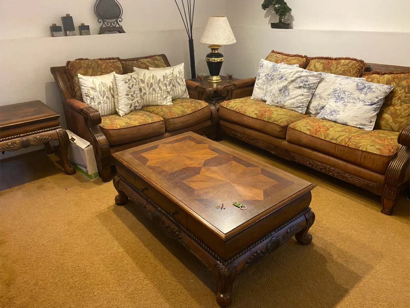 Ornate Wood Coffee Table and End Tables Set