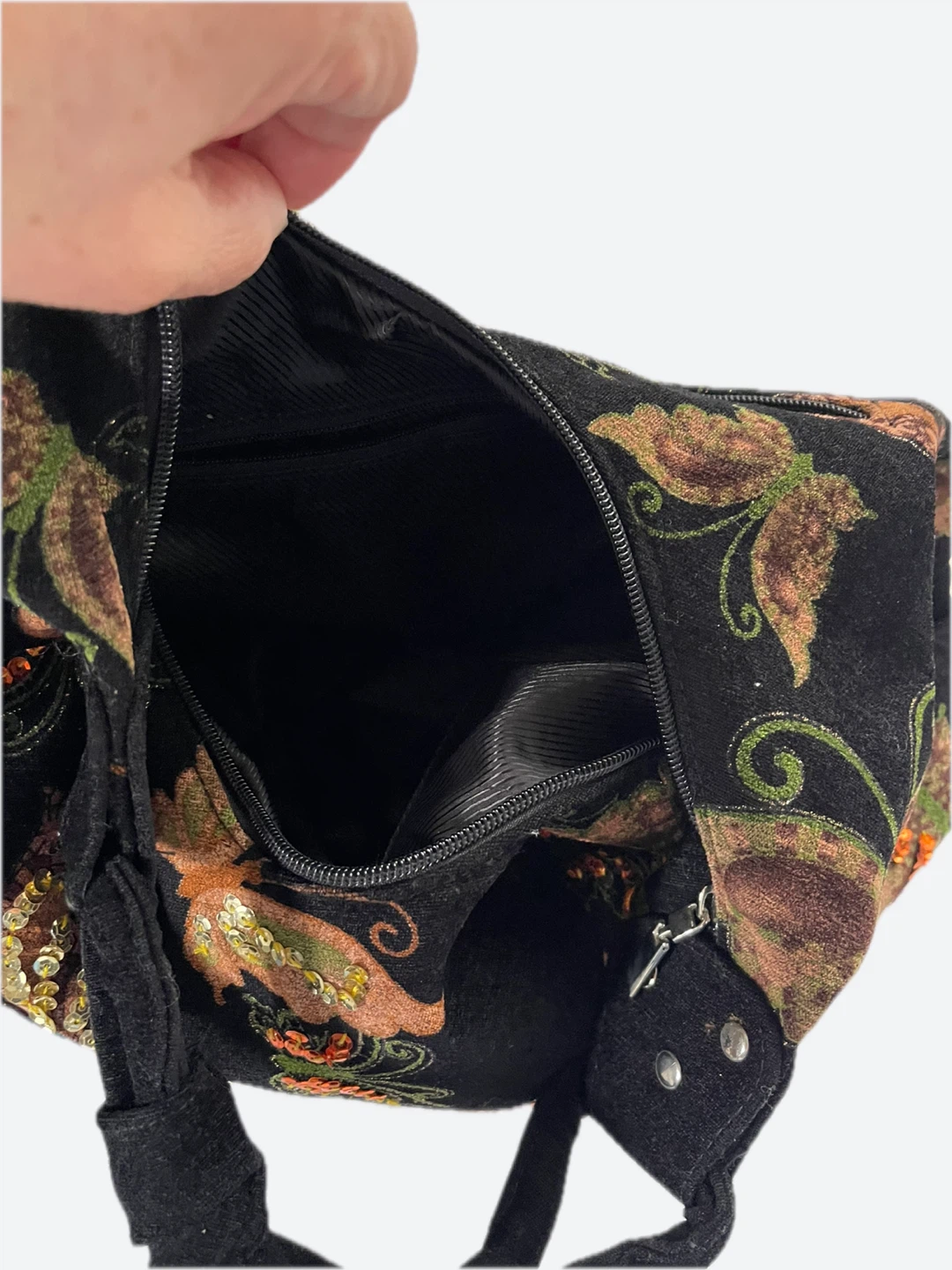 Butterfly Embroidered Black Hobo Bag - photo 3