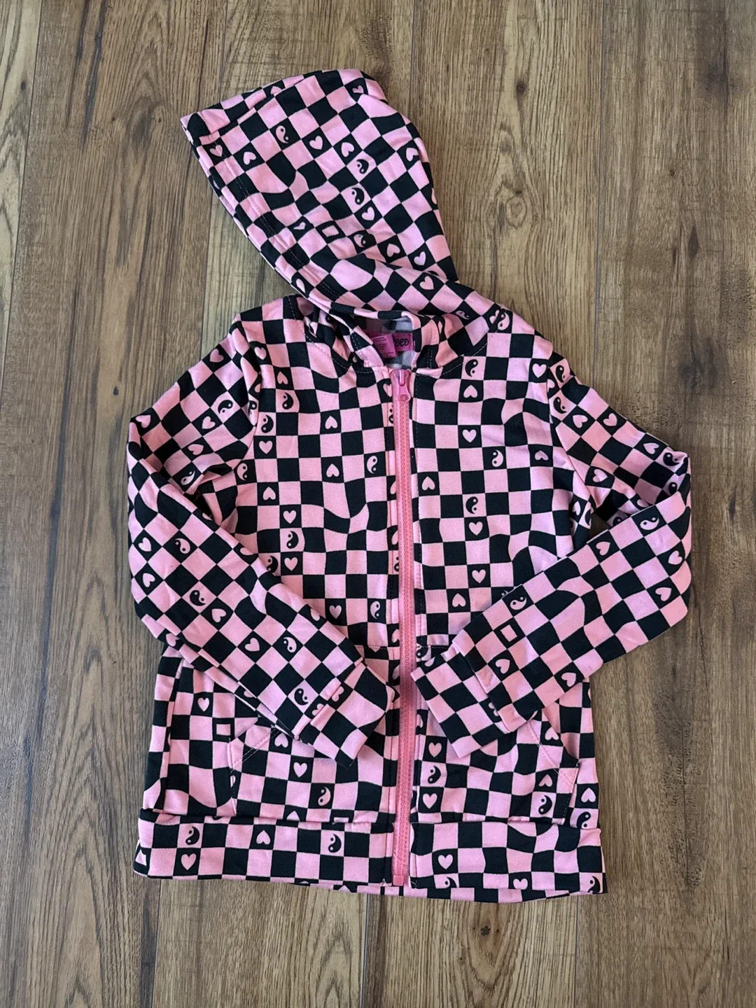 Kids - Fleece  Lined Pink & Black Checkered Zip-Up Hoodie thumbnail