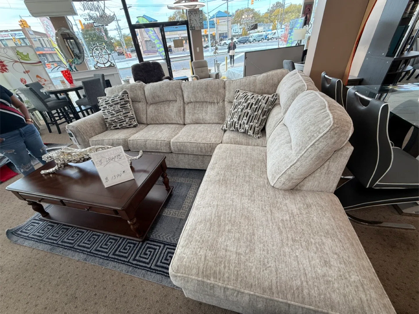 Beige Sectional Sofa with Chaise Lounge image indicator(3)