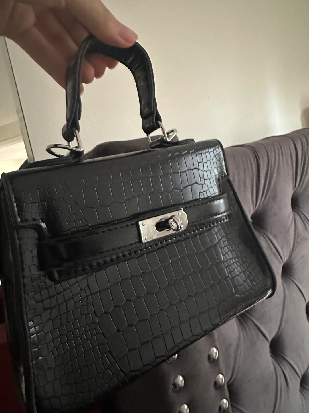 Black Crocodile-style Handbag