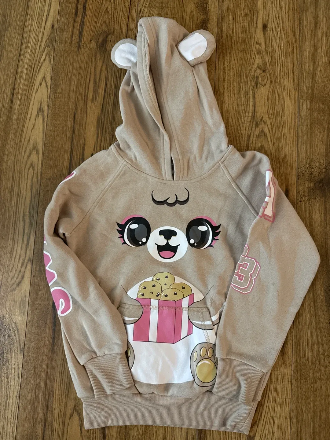 Girl's Beige Hoodie with Bear Design Size 7/8 thumbnail
