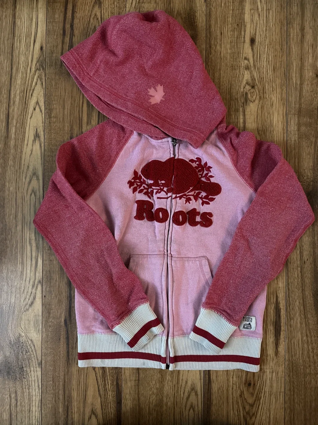 Kids - Roots Full Zip Hoodie - Pink & Red Size 6/7 thumbnail