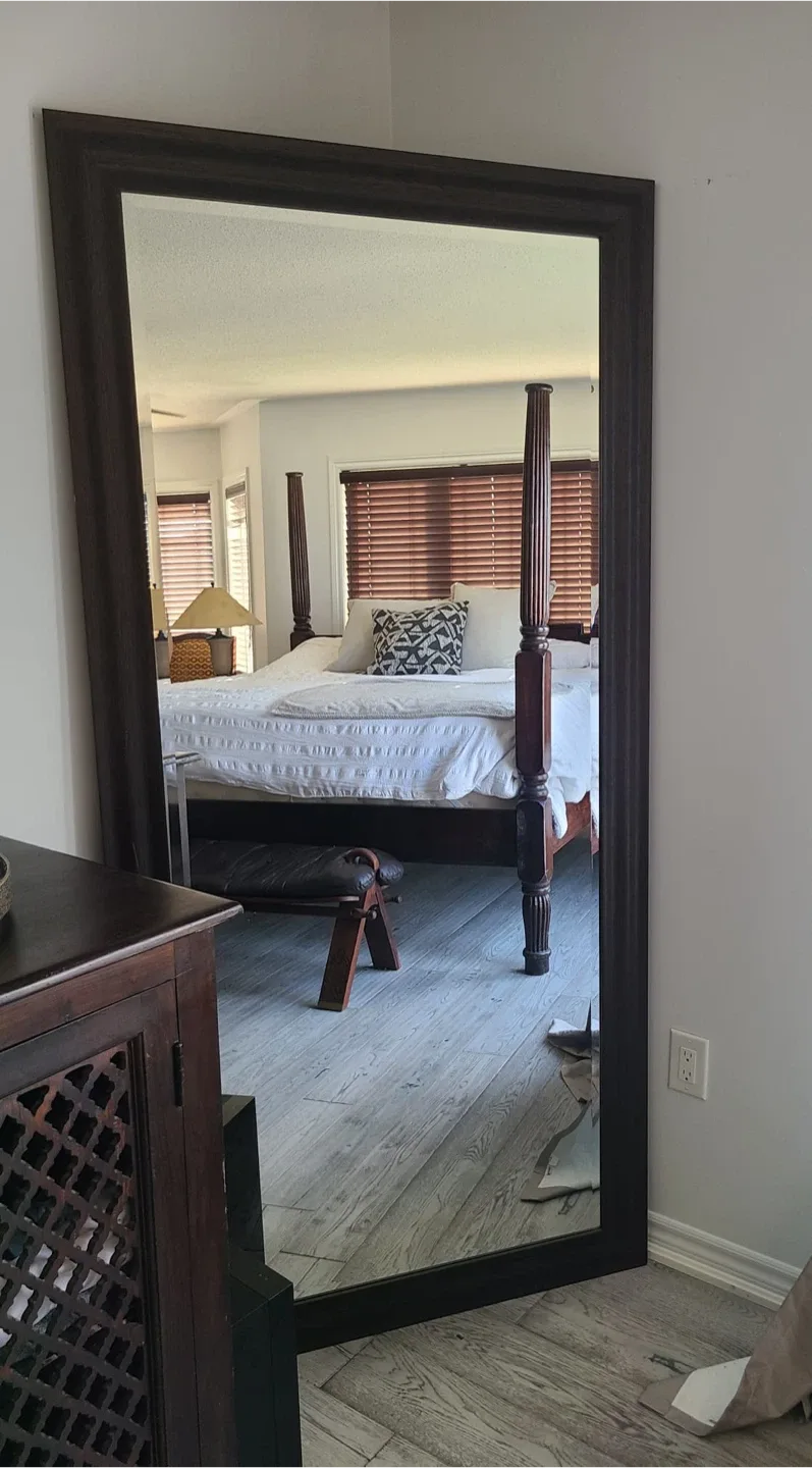 Large Brown Framed Wall Mirror thumbnail