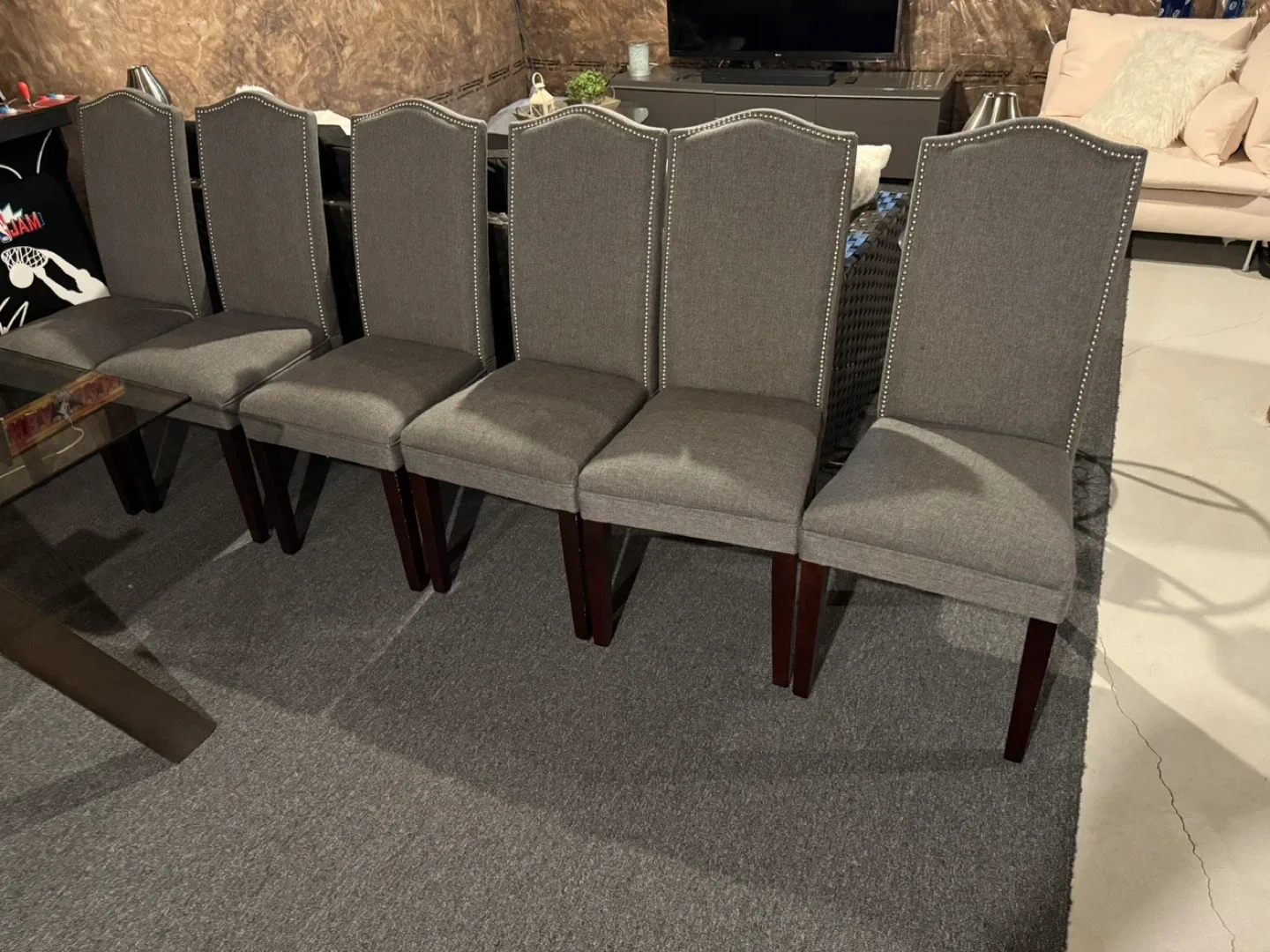 Glass Top Dining Table with 6 Grey Chairs image indicator(6)